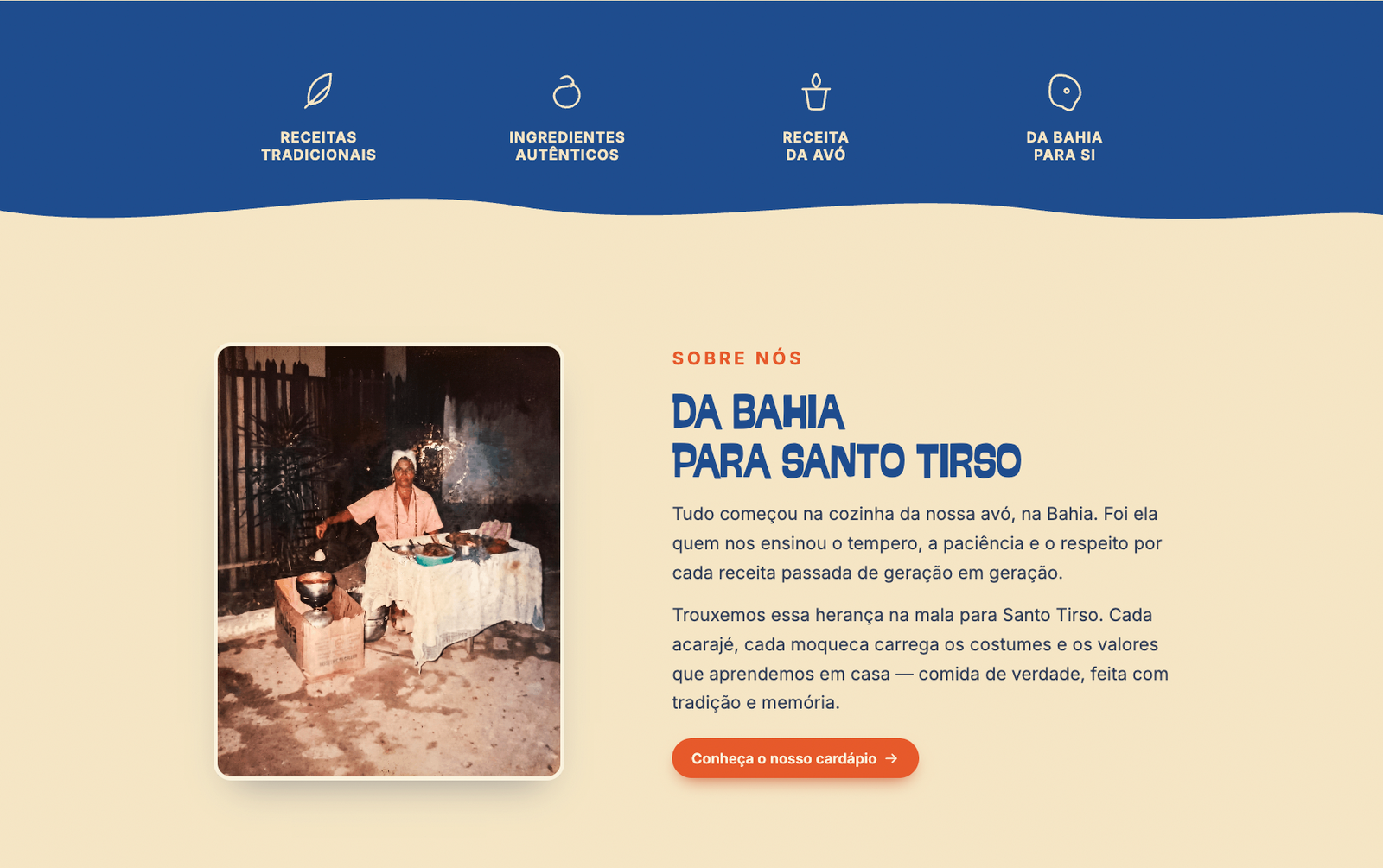 Ecrã do cardápio do site Acarajé Bahia