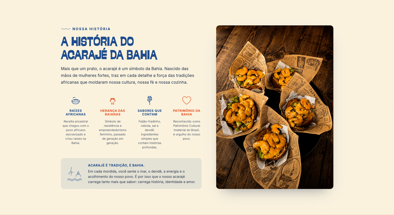 Ecrã de encomendas do site Acarajé Bahia