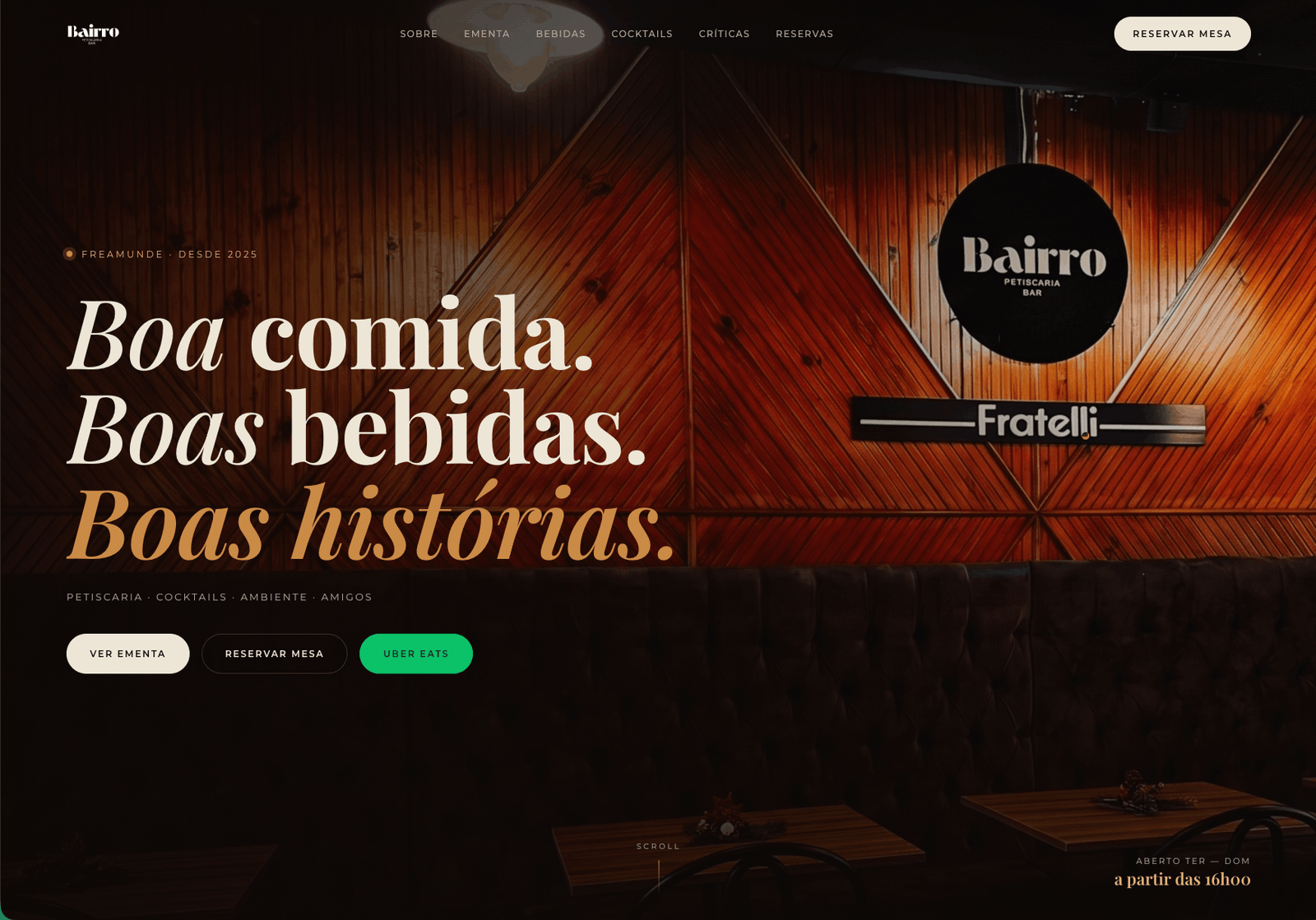 Página inicial do site Bairro Petiscaria Bar
