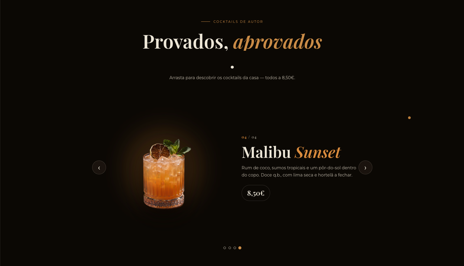 Ecrã da ementa do site Bairro Petiscaria Bar